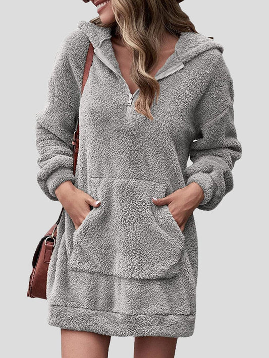 Lange Mouwen Hoodie Jurk met Rits en Zakken voor Vrouwen