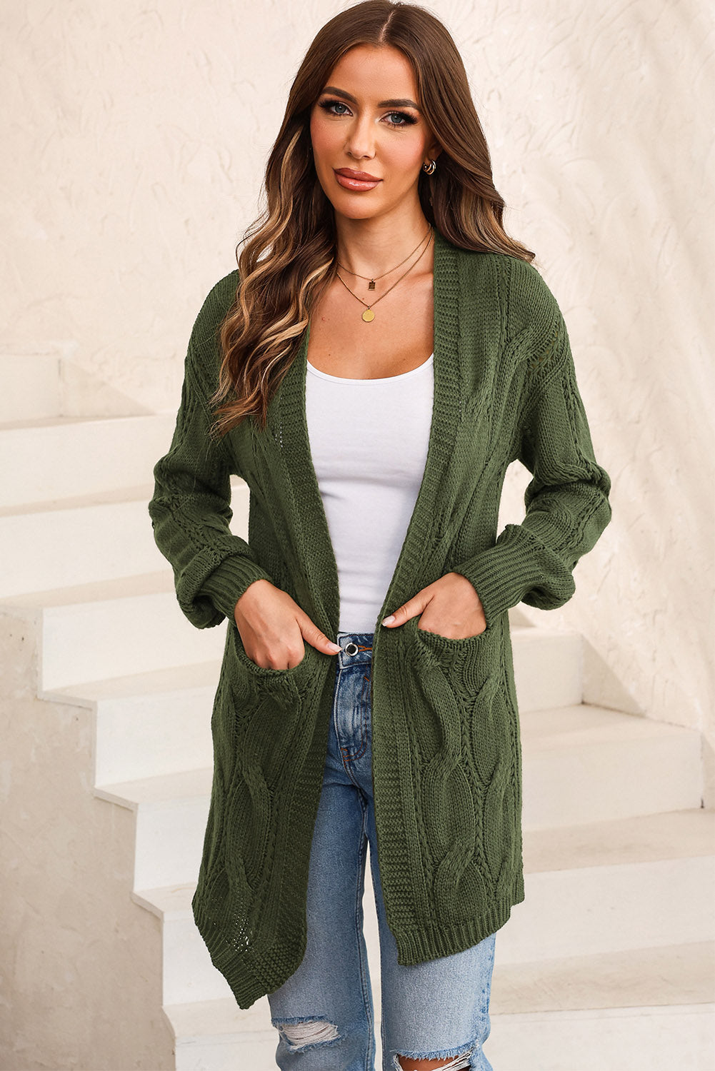 Comfortabele Cable-Knit Losse Splits Cardigan voor Elke Gelegenheid