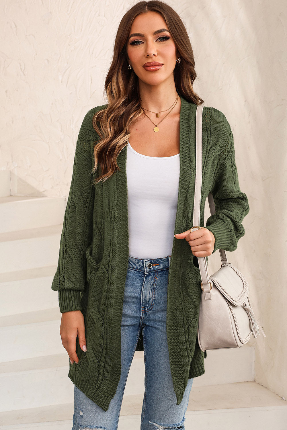 Comfortabele Cable-Knit Losse Splits Cardigan voor Elke Gelegenheid