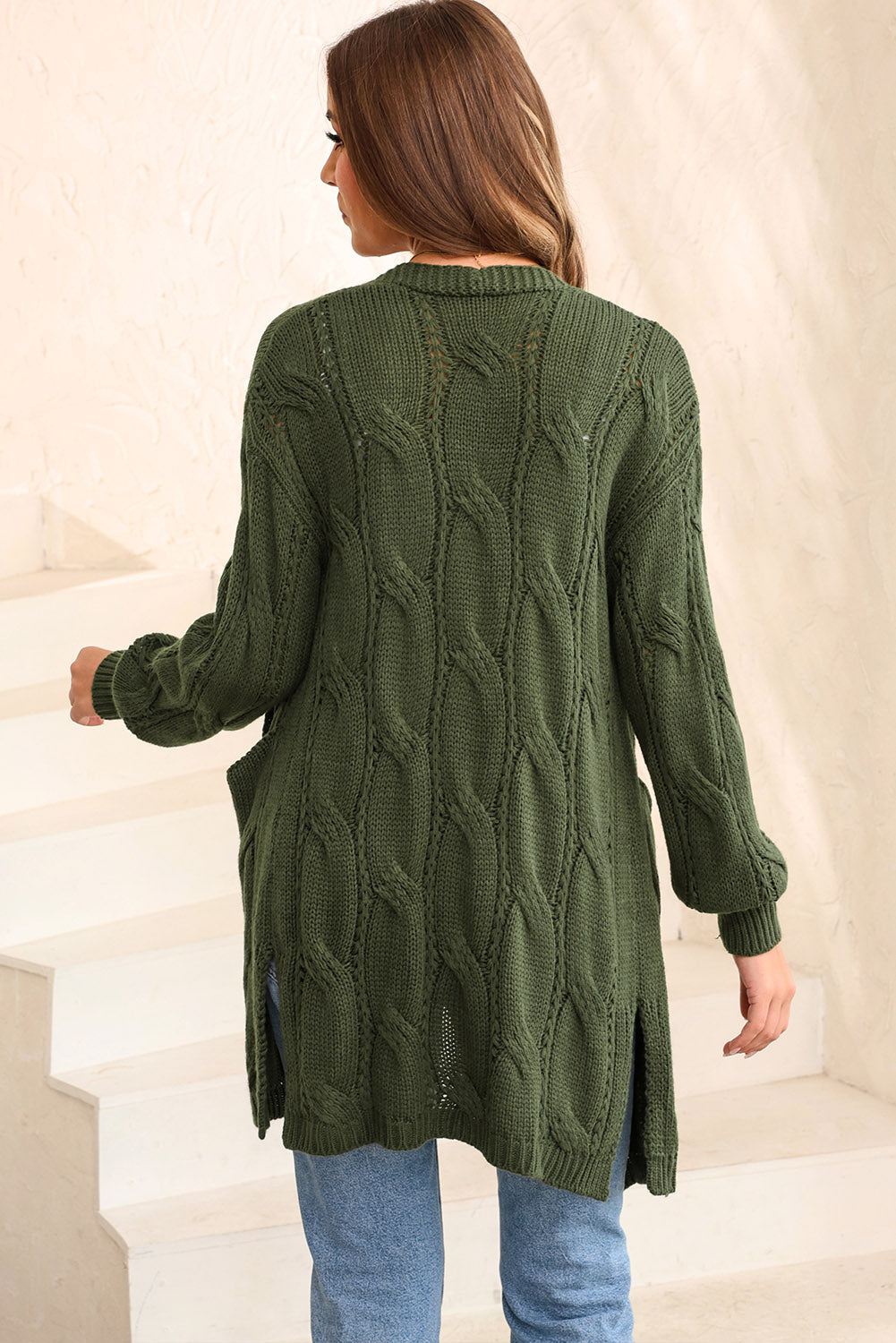 Comfortabele Cable-Knit Losse Splits Cardigan voor Elke Gelegenheid