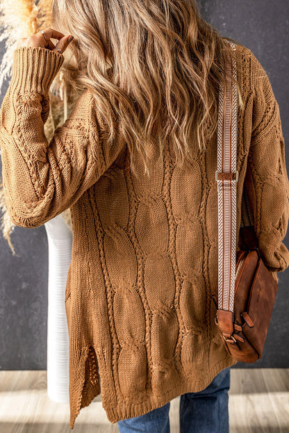 Comfortabele Cable-Knit Losse Splits Cardigan voor Elke Gelegenheid